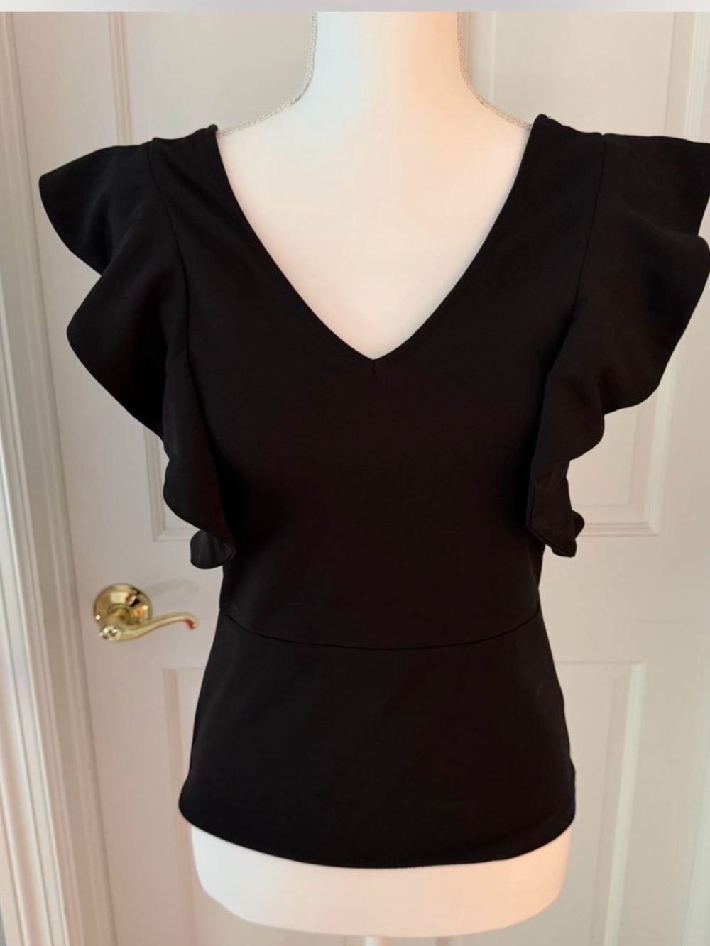 Women's  Black Flutter Sleeve Top Sz S Date Night Whimsigoth Minimalist Fairy
